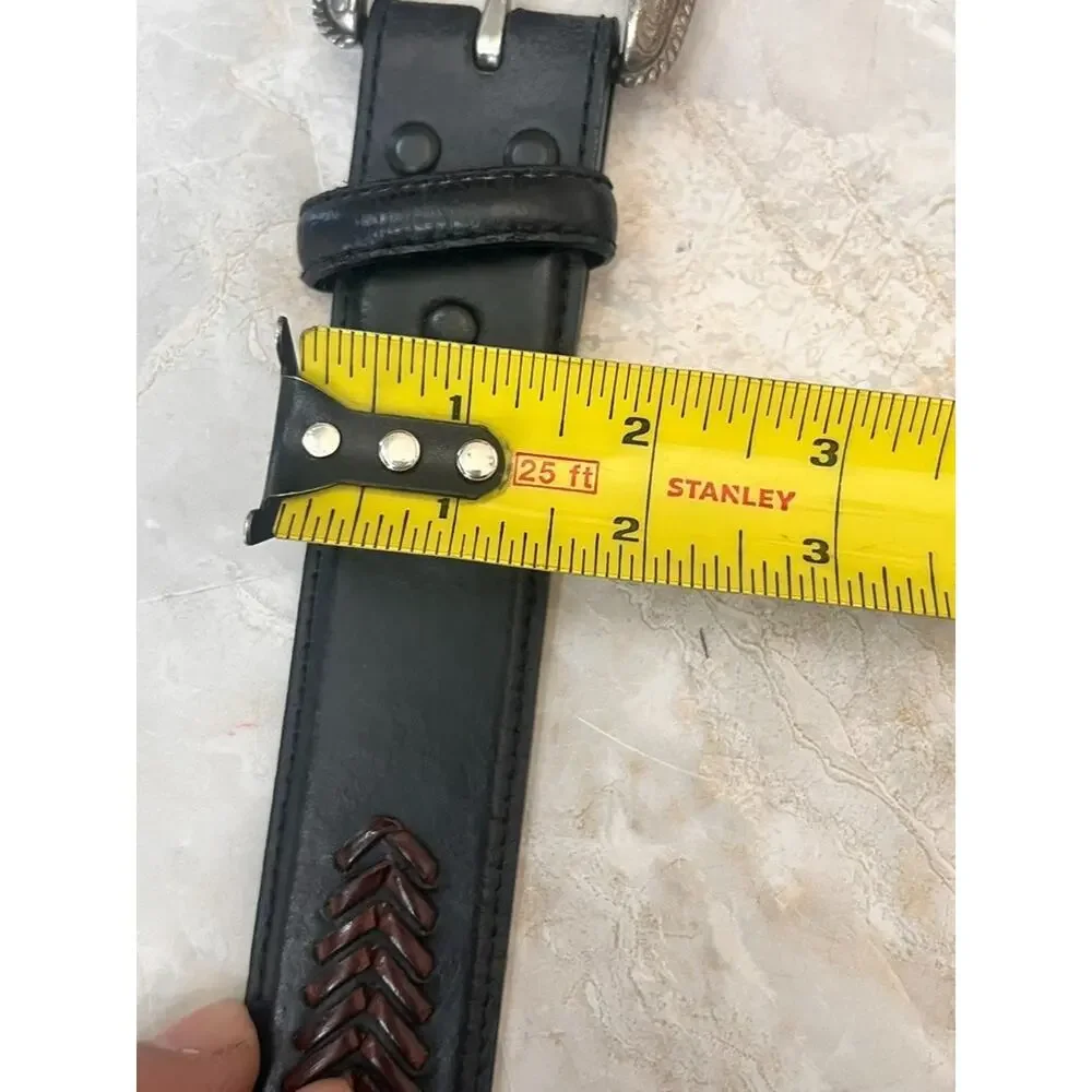 Vintage Larry Mahan Black Genuine Tooled Leather Rodeo Belt Size 36
